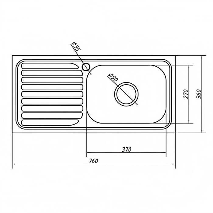 760*360*170mm BK Traditionell 304 Stainless Steel Square Top Mount Wirh Drainer Laundry Kitchen Sink