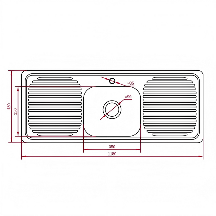 1180*480*170mm BK Traditionell 304 Stainless Steel Chrome Square Top Mount Single Bowl With Drainer Laundry Kitchen Sink