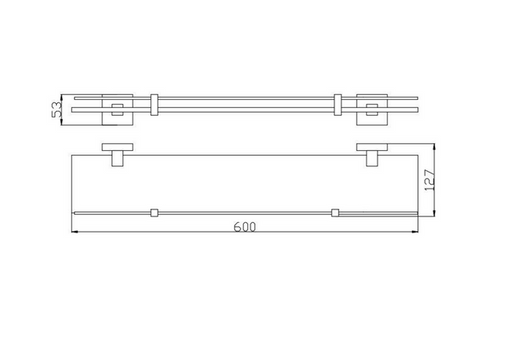 600*125mm BK ECKIG Chrome Glass Square Bars Shower Shelves - HD reno