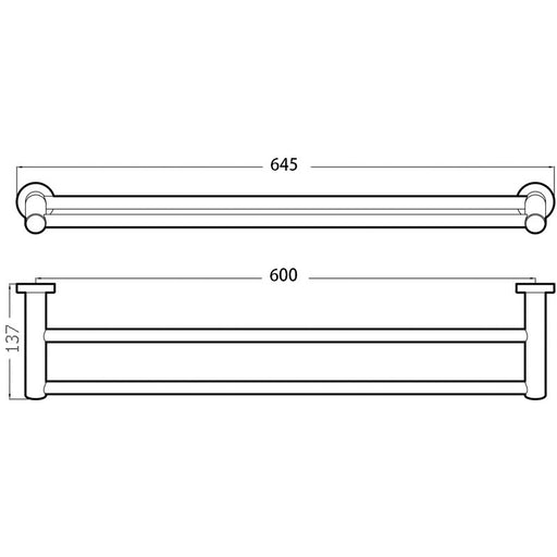 600mm BK WAHLEN 10 Chrome Zinc Alloy Double Round Bars Towel Rails - HD reno