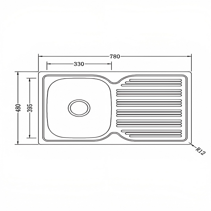 1000*450*235mm BK 304 Stainless Steel Chrome Square Top Mount Single Bowl Laundry Kitchen Sink