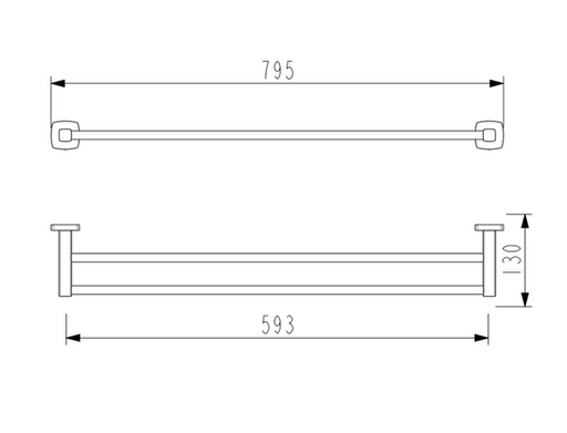 800mm BK LUXUS Chrome/Matt Black/Brushed Nickel Brass Double Round Bars Towel Rails - HD reno