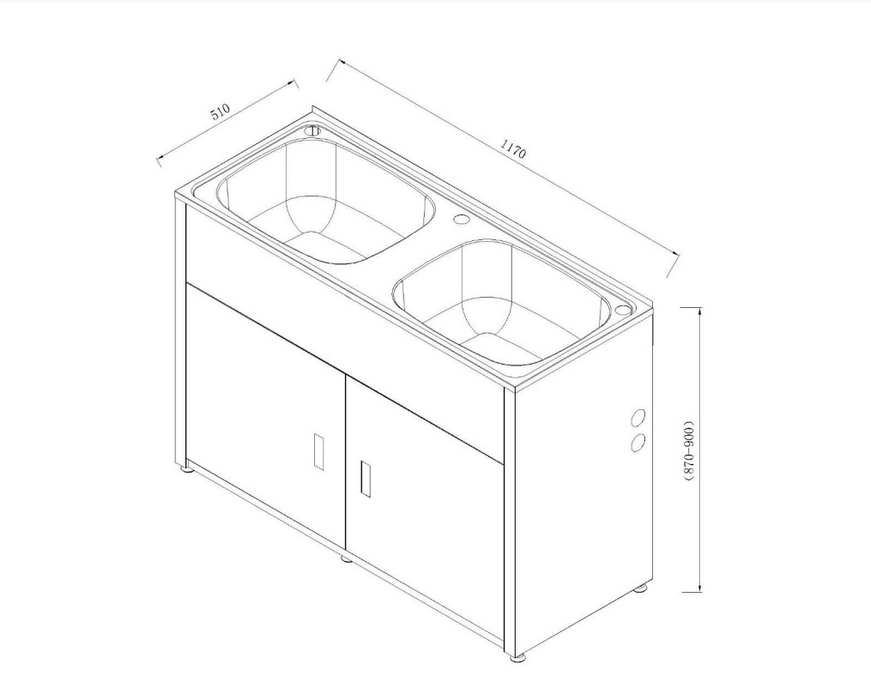 1170*510*870mm 45L Double 304 Stainless Steel Laundry Tub with Metal Cabinet
