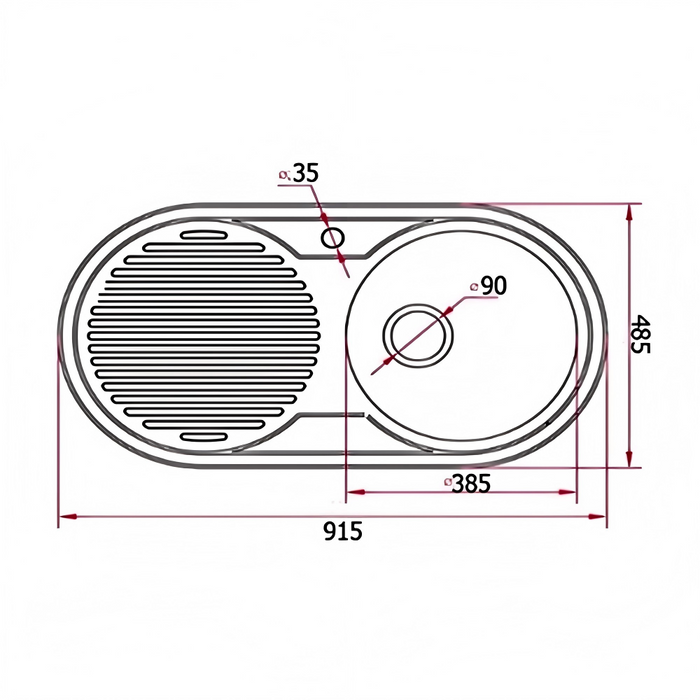 915*485*200mm Traditionell 304 Stainless Steel Round Top Mount Wirh Drainer Laundry Kitchen Sink