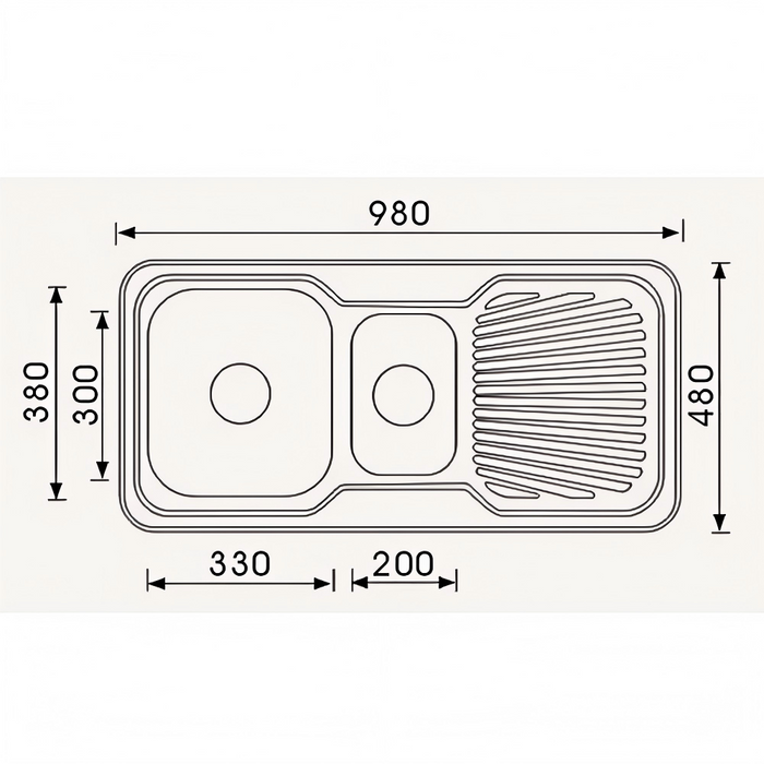 980*480*170mm BK Traditionell 304 Stainless Steel Top Mount Chrome Round Corner 1 and 1/4 Bowl with Drainer Laundry Kitchen Sink