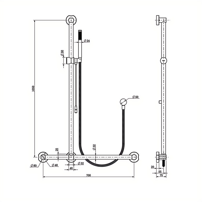 900mm BK Care Shower Set Rail
