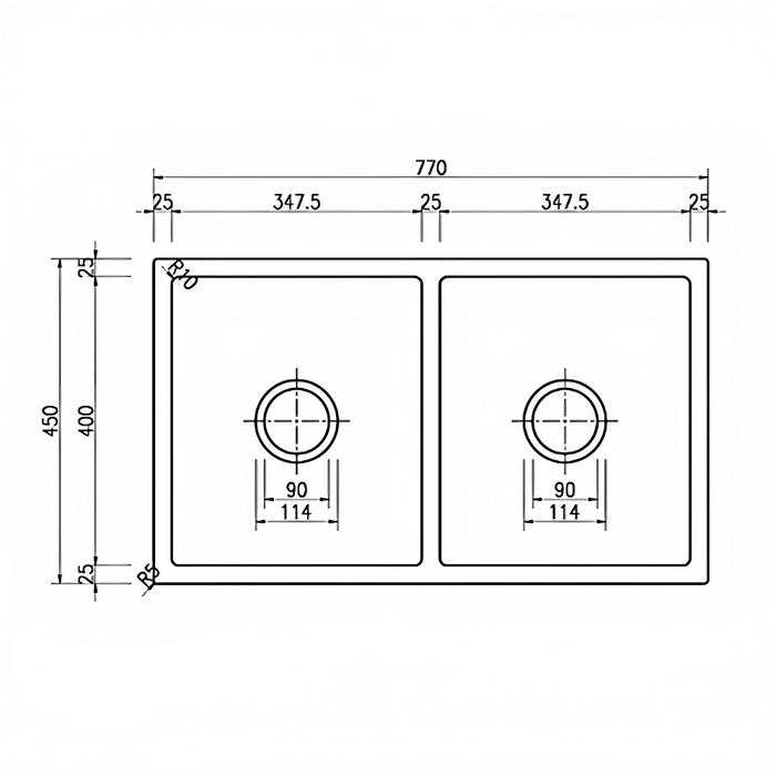 770*450*230mm BK Arcko Granite Matte Black Square Top Mount / Under Mount Double Bowls Laundry Kitchen Sink