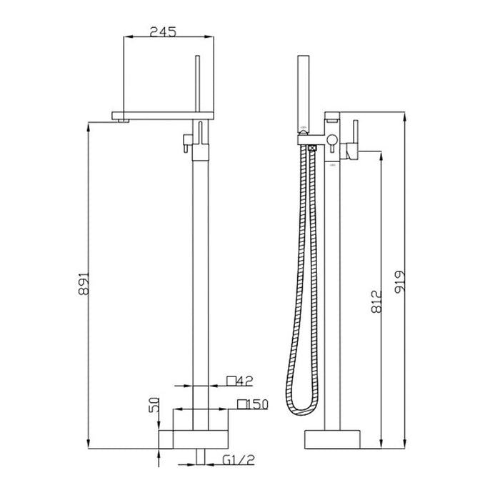 BK Eckig Brass Chrome Hand Shower Floor Mounted Bath Mixers