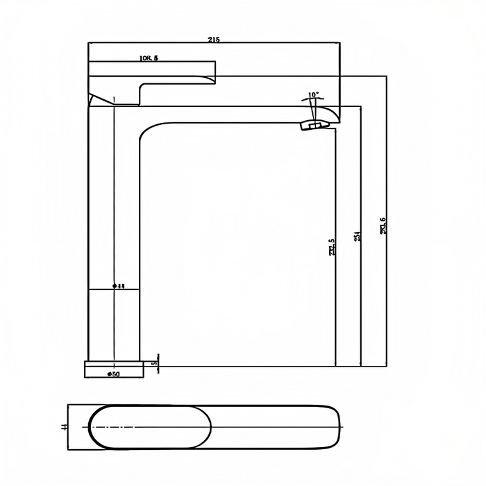 BK Premium Brass Oval Curve Tower Basin Mixer