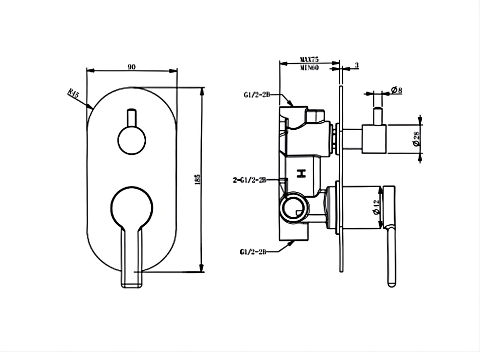 BK IRIS Premium Brass Divertor Shower Mixer Trim Kit