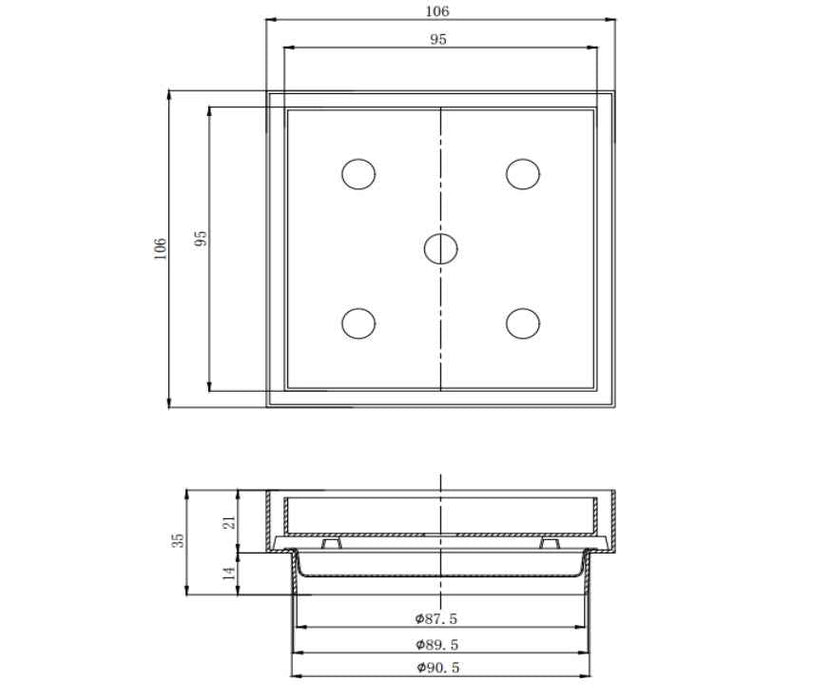 100mm BK WAHLEN 10 (TRADE) ECKIG Chrome/Matt Black/Brushed Nickel/Brushed Bronze/Brushed Gold Stainless Steel Square Smart Tile Insert Waste (Copy)
