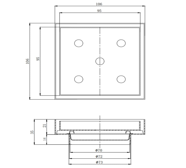 80mm BK WAHLEN 10 (TRADE) ECKIG Stainless Steel Square Smart Tile Insert Waste