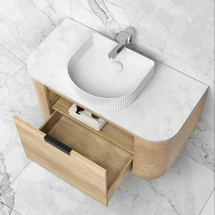 900*460*450mm OTTI Bondi Natural Oak Cabinet Only and Stone Top Bathroom Wall Hung Vanity - HD reno