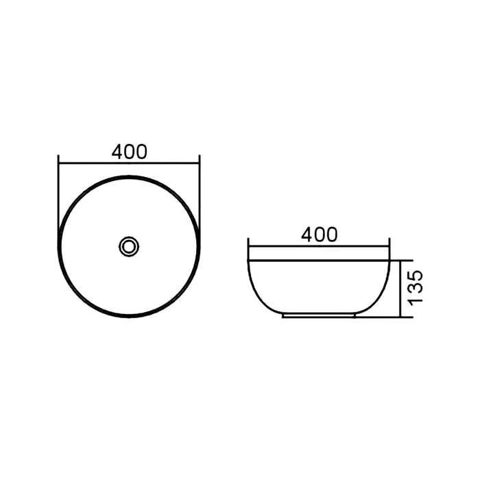 400*400*135mm Matte Dark Grey Ceramic Round Above Counter Basin