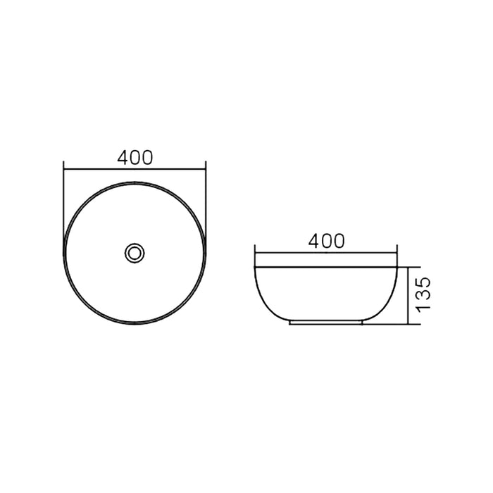 400*400*135mm Gloss White Ceramic Round Above Counter Basin