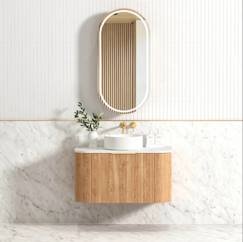600-1800*460*450mm OTTI Bondi Woodland Oak Plywood Curve Fluted Wall Hung Vanity With Bar Handle