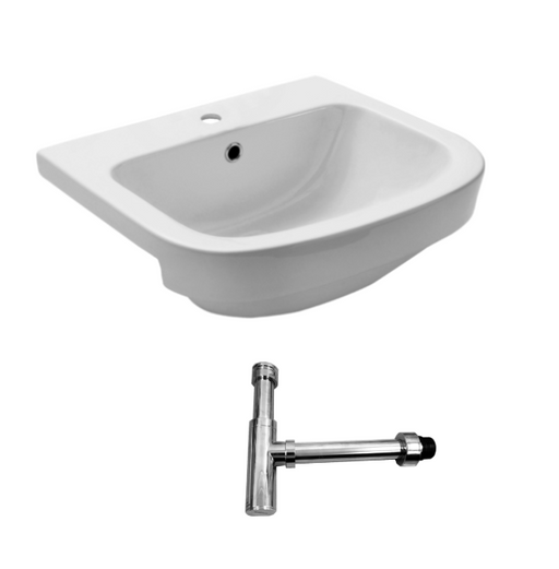 525*470*222mm Life Ceramic 1 Taphole Semi-recessed Basin With Waste - HD reno