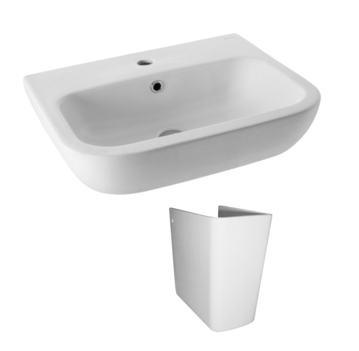 560*450*170mm Emilia White Ceramic 1 Taphole Wall Basin With Waste - HD reno