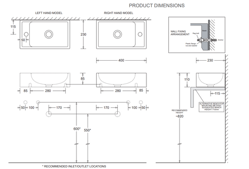 400*230*110mm/350*350*135mm Ceramic Compact Wall Basin With Waste - HD reno