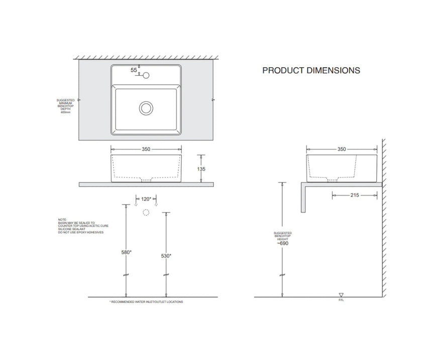 400*230*110mm/350*350*135mm Ceramic Compact Wall Basin With Waste - HD reno