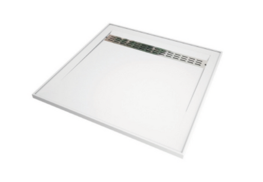 900-1500mm Barossa White Polymarble Standard Square Rear Outlet Shower Base - HD reno