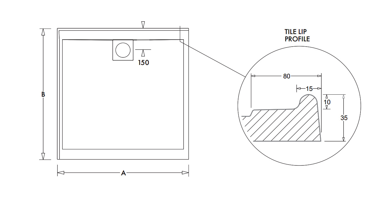 900-1220mm Marbletrend New Flinders White Marbelite Square Rear Outlet Shower Base - HD reno