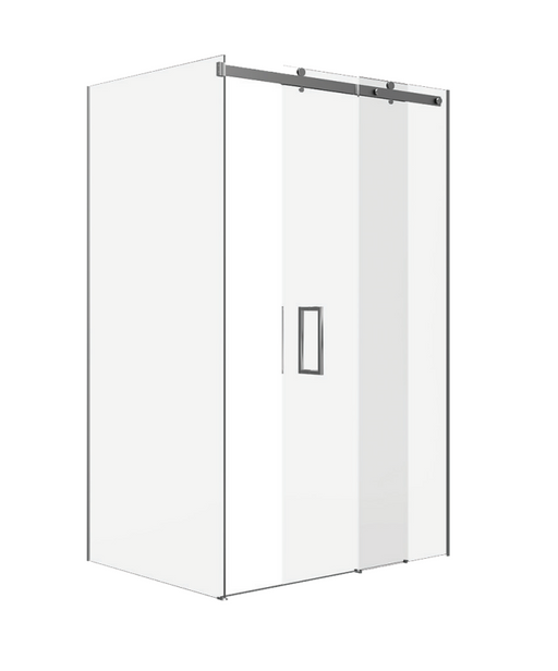 900-1500mm Barossa Chrome & Black Glass Square Semi-frameless Slider Shower Screens - HD reno