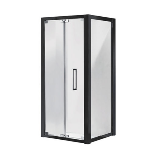 900-1000mm Corsica Chrome & Black Glass Square Bi-fold Framed Shower Screens - HD reno