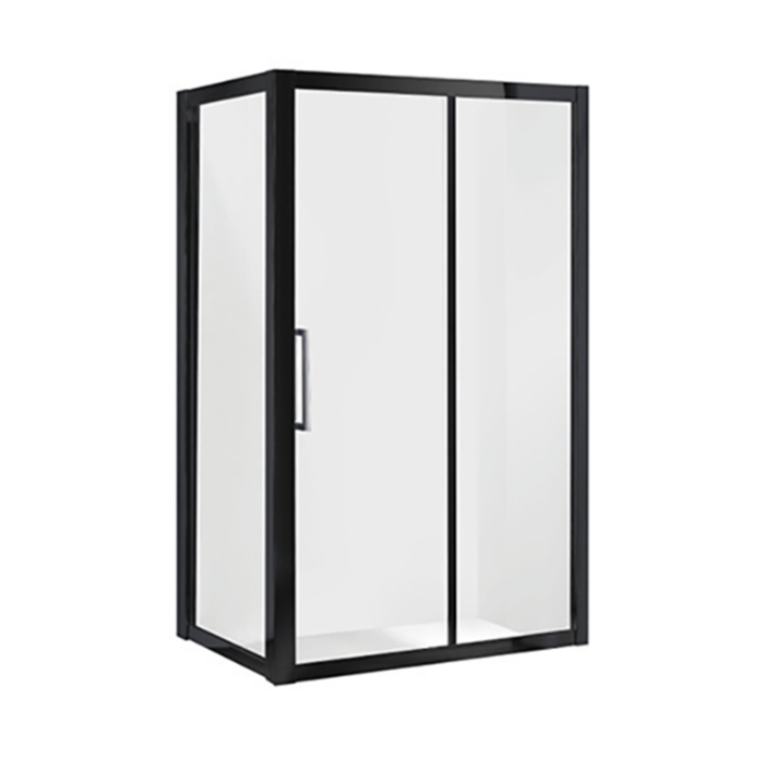 900-1500mm Corsica Chrome & Black Glass Square Slider Framed Shower Screens - HD reno