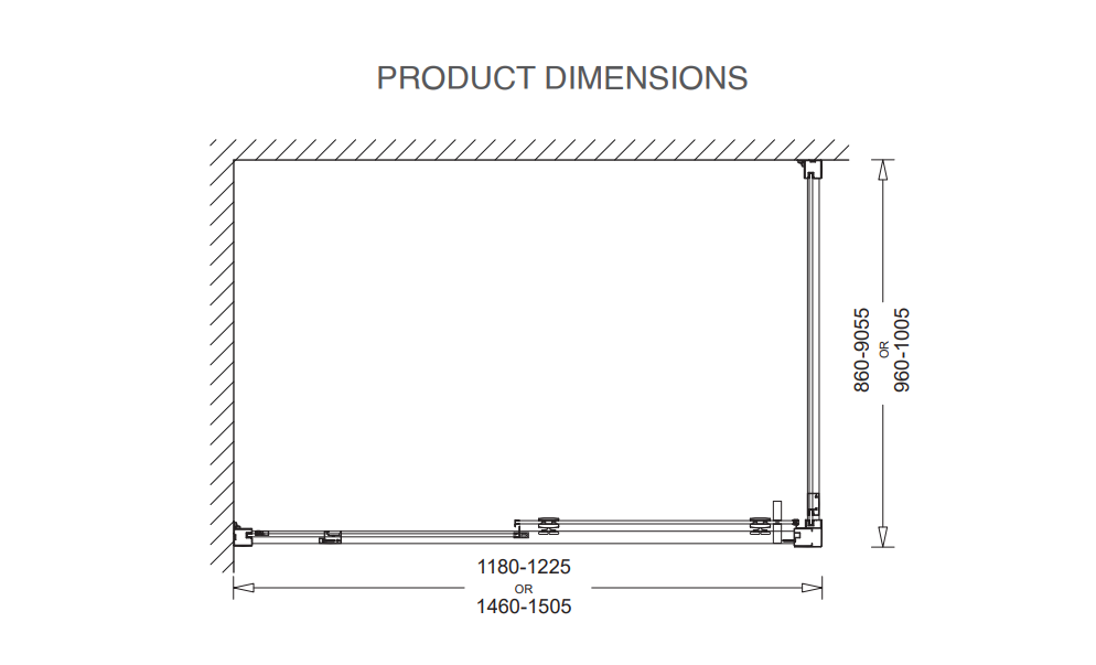 900-1500mm Corsica Chrome & Black Glass Square Slider Framed Shower Screens - HD reno
