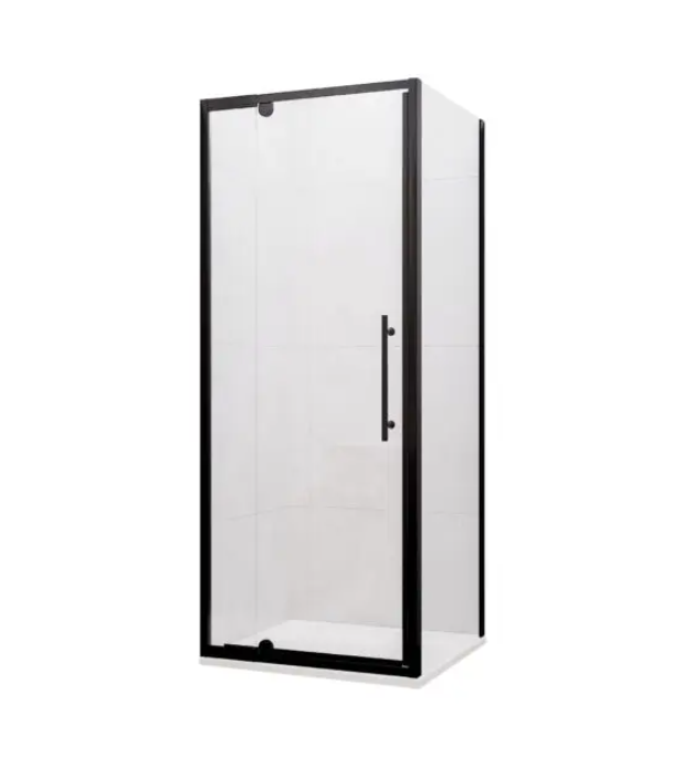 820-1500mm Marbletrend New Flinders Chrome & Black Glass Square Pivot Shower Screens - HD reno