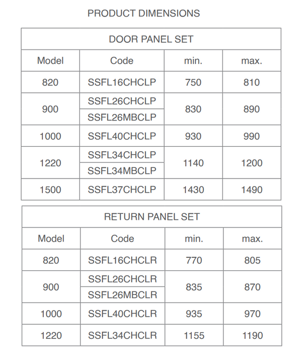 820-1500mm Marbletrend New Flinders Chrome & Black Glass Square Pivot Shower Screens - HD reno