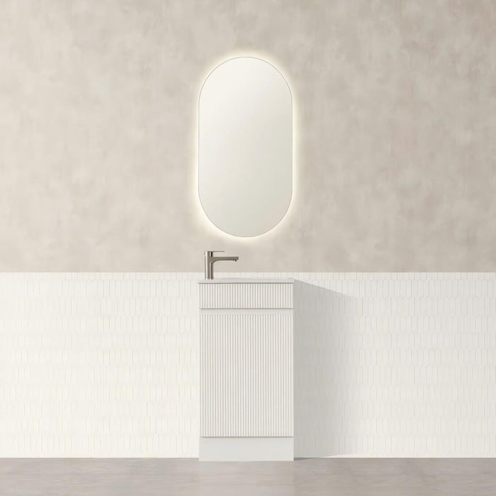 450*245*855mm Avia York Matt White Fluted Freestanding Vanity With Ceramic Top