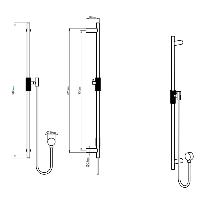 ACA CADDENCE Brushed Nickel Stainless Steel Shower Rail Without Handheld Shower