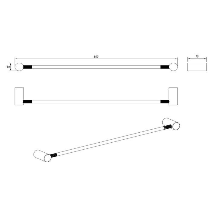 600mm Aquaperla CADDENCE Series Brushed Nickel Single Towel Rail
