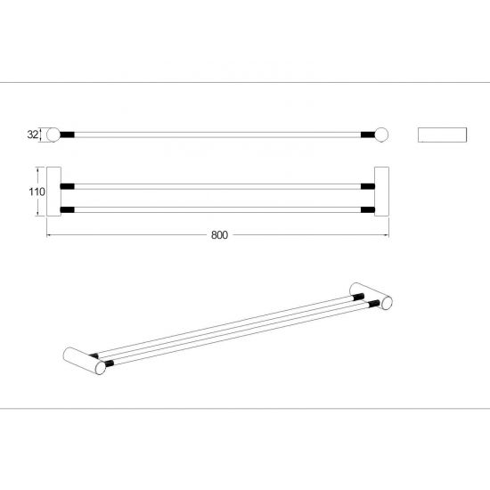 CADDENCE Series Brushed Nickel Double Towel Rail 800mm