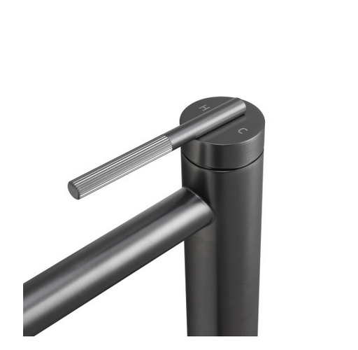 CADDENCE Series Brushed Gun Metal Grey Round Tall Basin Mixer - HD reno