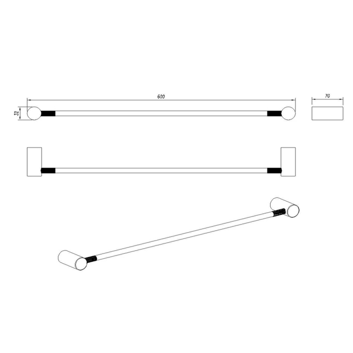 600mm Aquaperla CADDENCE Brushed Gun Metal Grey Single Towel Rail