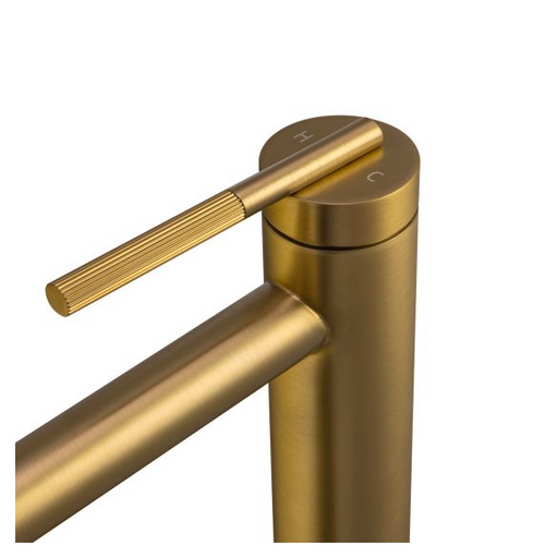 CADDENCE Series Brushed Yellow Gold Round Tall Basin Mixer - HD reno