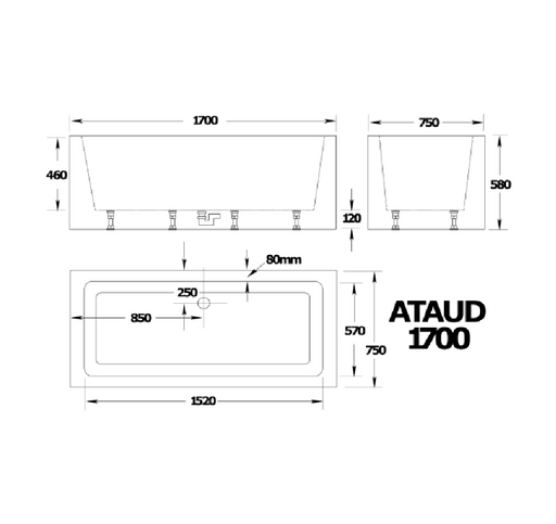 ATAUD 1520/1700*750*580mm White Rectangle 12 Jets Acrylic Freestanding Spa Bathtub - HD reno
