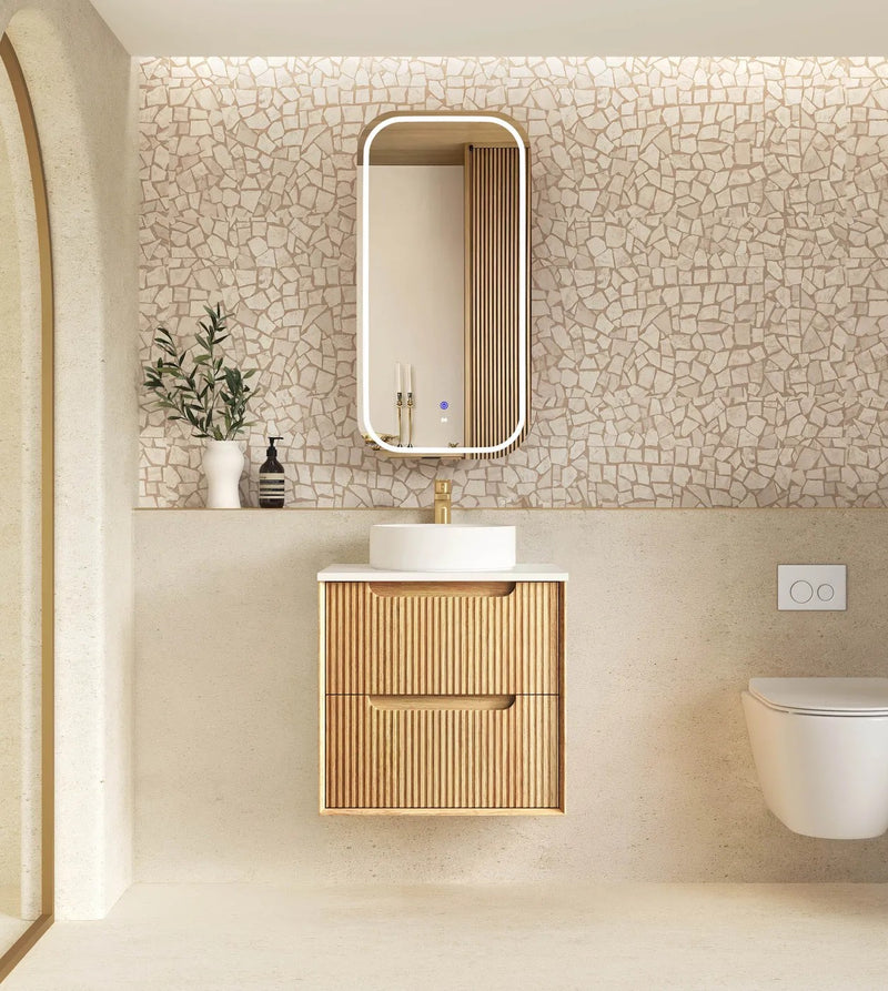 600-1800*460*550mm OTTI Byron Woodland Oak Timbergrain Fluted Bathroom Wall Hung Vanity