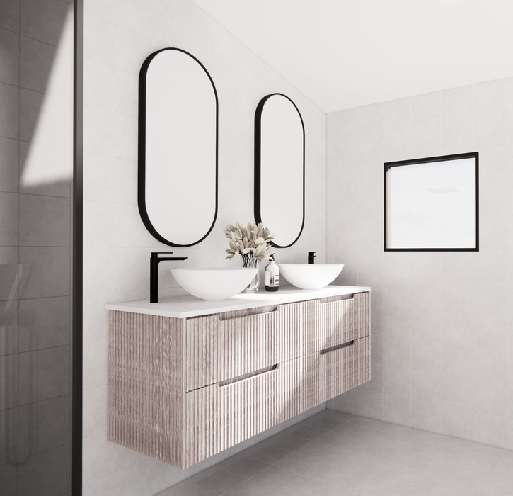 600-1800*450*550mm ABS Bali White Oak MR Melamined Board Panel With PVC Coating Fluted Wall Hung Vanity - HD reno