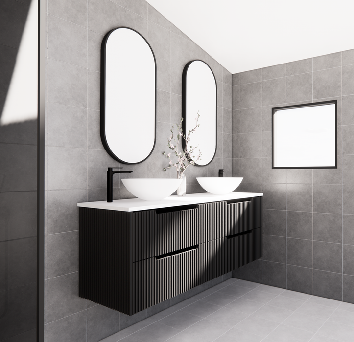 600-1800*450*550mm ABS Bali Matt Black MR Melamined Board Panel With PVC Coating Fluted Wall Hung Vanity - HD reno