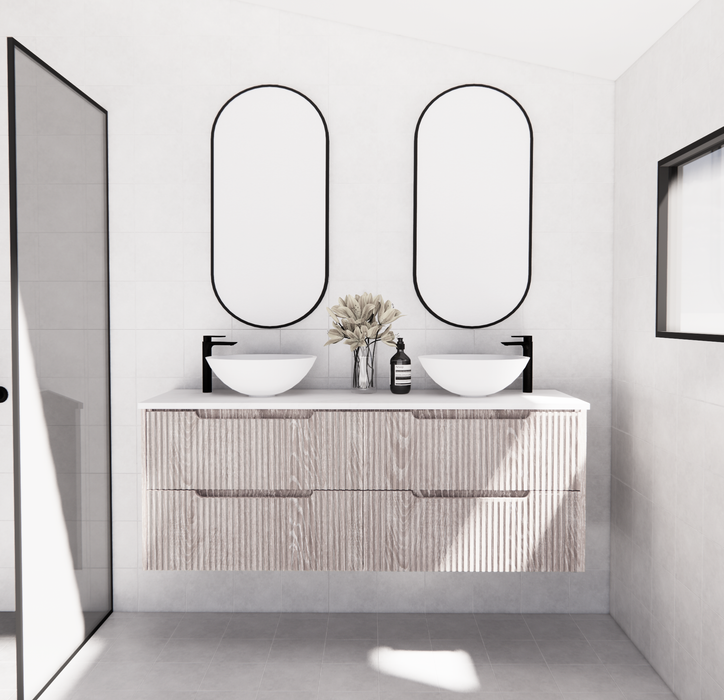 600-1800*450*550mm ABS Bali White Oak MR Melamined Board Panel With PVC Coating Fluted Wall Hung Vanity - HD reno