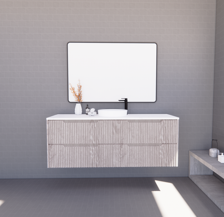 600-1800*450*550mm ABS Bali White Oak MR Melamined Board Panel With PVC Coating Fluted Wall Hung Vanity - HD reno