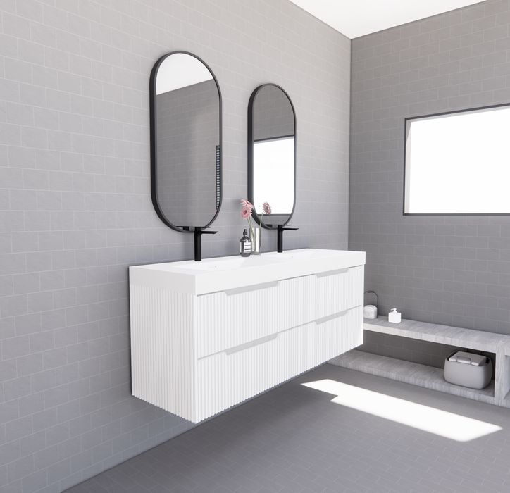 600-1800*450*550mm ABS Bali Matt White MR Melamined Board Panel With PVC Coating Fluted Wall Hung Vanity - HD reno