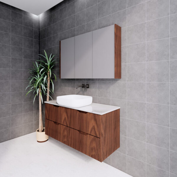 600-1800*450*550mm ABS Bali Brown Oak MR Melamined Board Panel With PVC Coating Fluted Wall Hung Vanity - HD reno