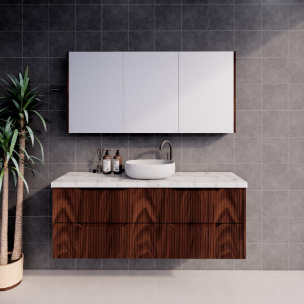 600-1800*450*550mm ABS Bali Brown Oak MR Melamined Board Panel With PVC Coating Fluted Wall Hung Vanity - HD reno