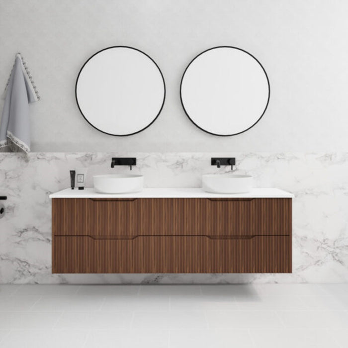 600-1800*450*550mm ABS Bali Brown Oak MR Melamined Board Panel With PVC Coating Fluted Wall Hung Vanity