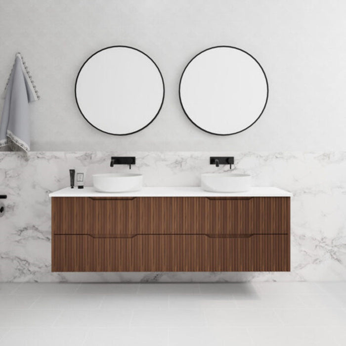 600-1800*450*550mm ABS Bali Brown Oak MR Melamined Board Panel With PVC Coating Fluted Wall Hung Vanity